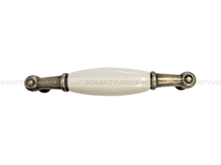 GIUSTI Bútor fogantyú - 96 mm - M010100D1G - Antik patina barna - Zamak fém ötvözet - Porcelán - Porcelánnal kombinált antikolt fém bútorfogantyú
