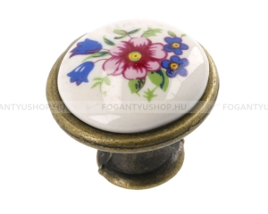 GTV Gomb fogantyú - 1 furatos - GP-0728-J4-R - Fehér - Antik patina barna - Zamak fém ötvözet - Porcelán - Porcelán, porcelánnal kombinált antikolt fém gombfogantyú