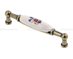 GTV Fogantyú - 96 mm - UP-WP0728-BR - Fehér - Antikolt bronz - Zamak fém ötvözet - Porcelán - Porcelánnal kombinált antikolt fém bútorfogantyú