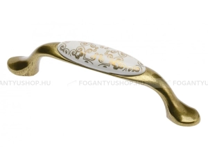 GTV Fogantyú - 96 mm - UP-WP0728-PC-04 - Fehér - Antikolt bronz - Zamak fém ötvözet - Porcelán - Porcelánnal kombinált antikolt fém bútorfogantyú